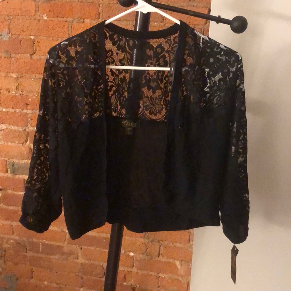 Macy’s Madrid black lace cardigan new with tag small